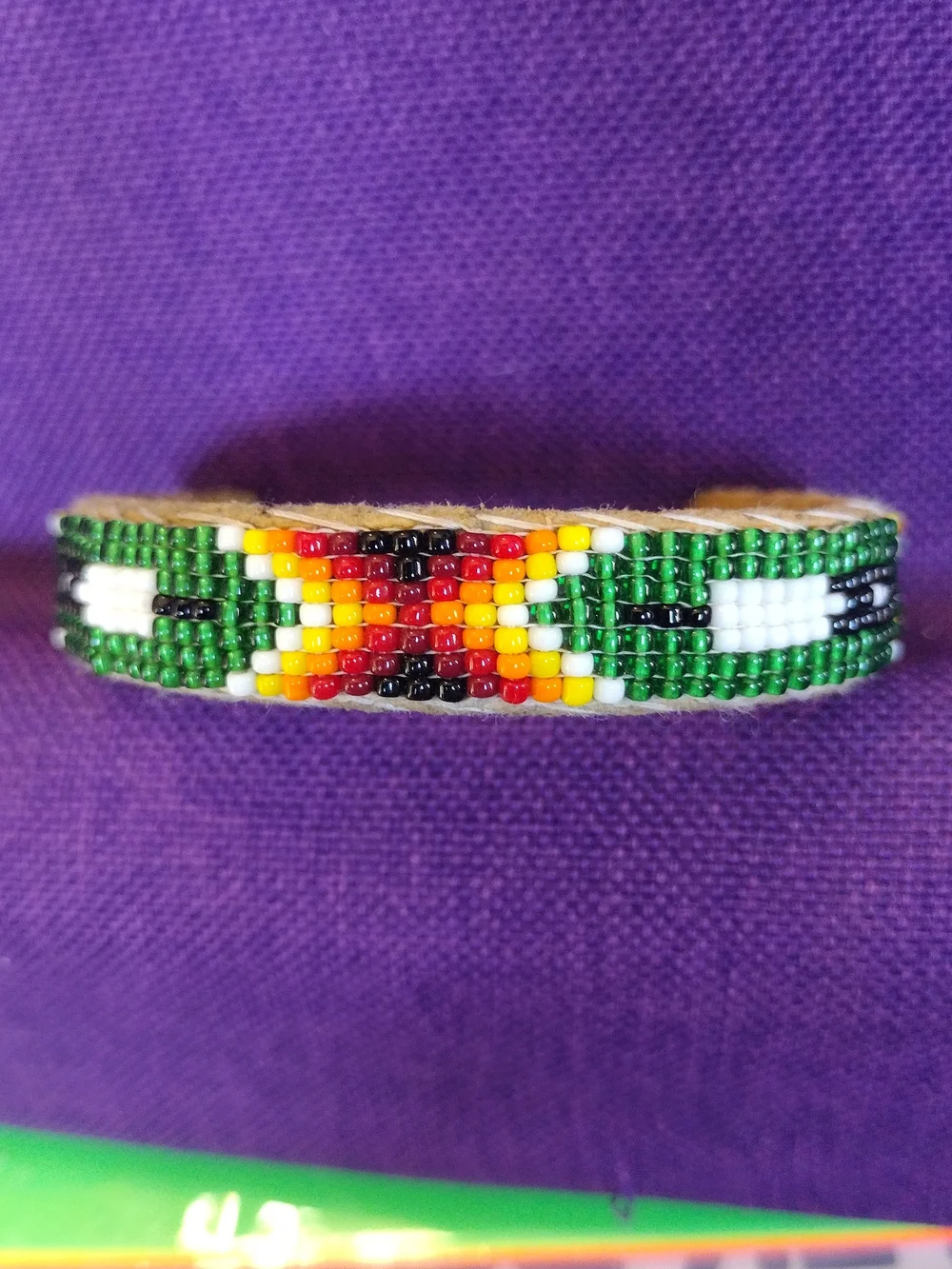 Handcrafted Green Beaded Multi-Color Pattern Bracelet